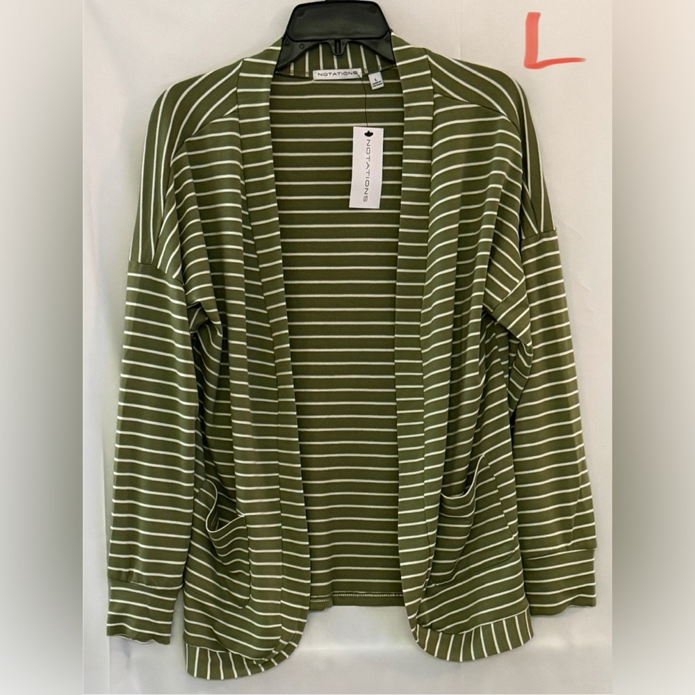 Notations Green and White Striped Women's Cardigan